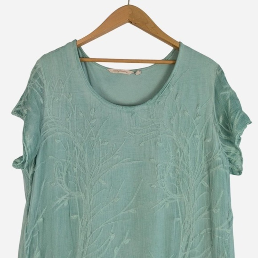 Soft Surroundings 100% Silk Embroidered Branch Tunic Dress Sage 1X - Picture 4 of 8